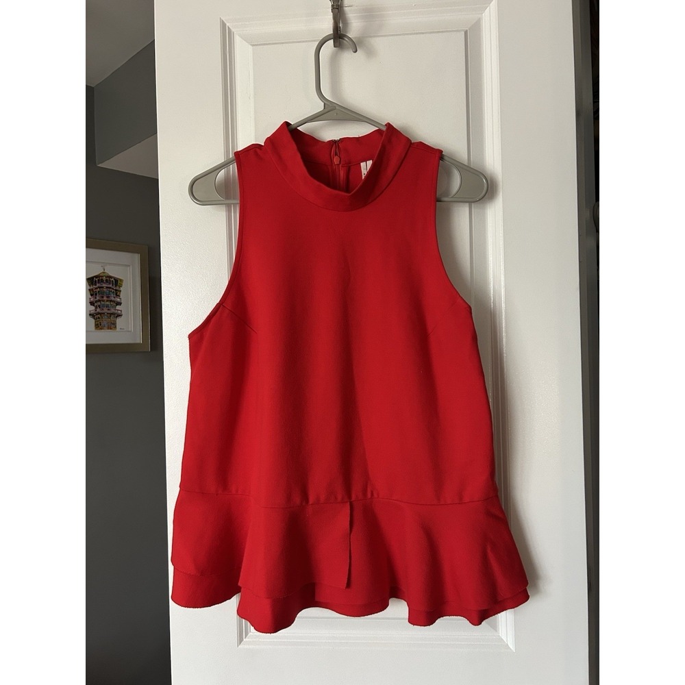 Anthropologie Cressida Red Mock Neck Tank Peplum Top Sleeveless Size Large